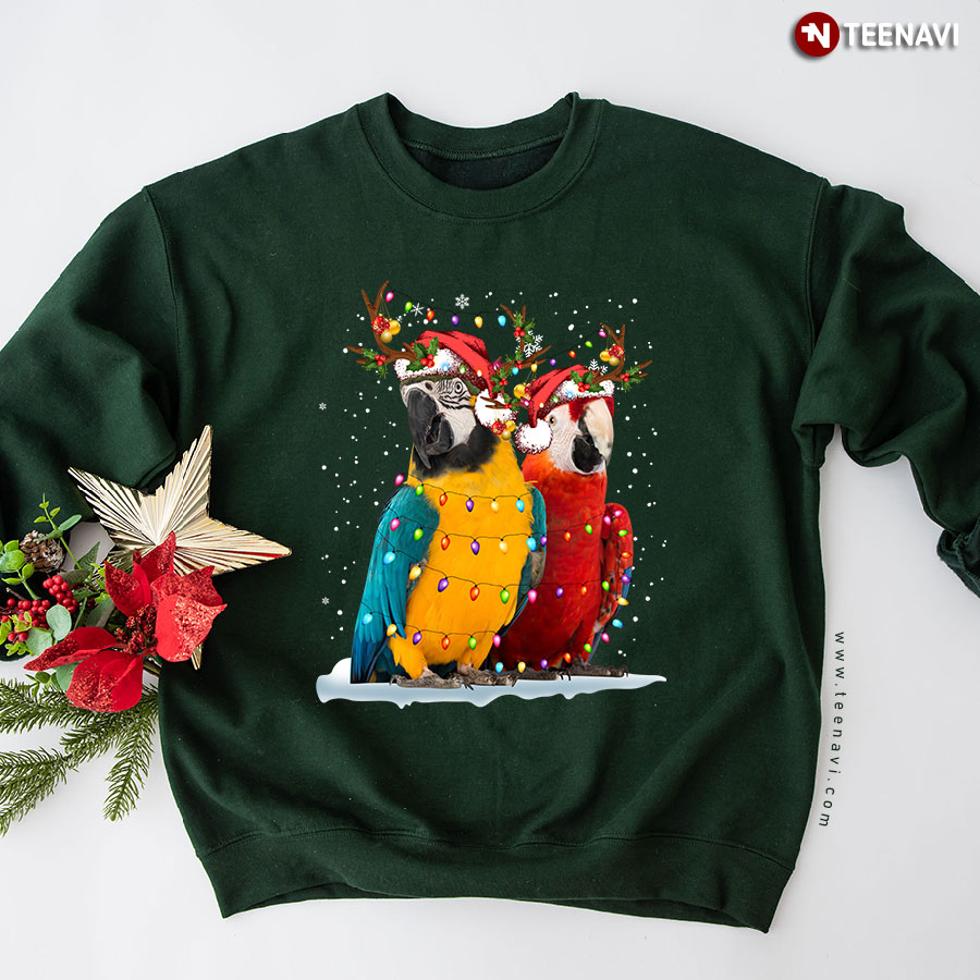 Two Parrots With Christmas Lights Sweatshirt - Small