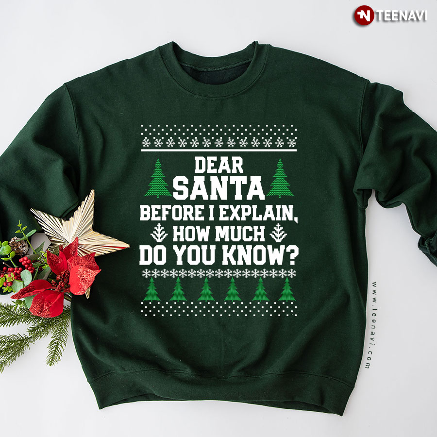 Dear Santa Before I Explain How Much Do You Know? Ugly Christmas Sweatshirt