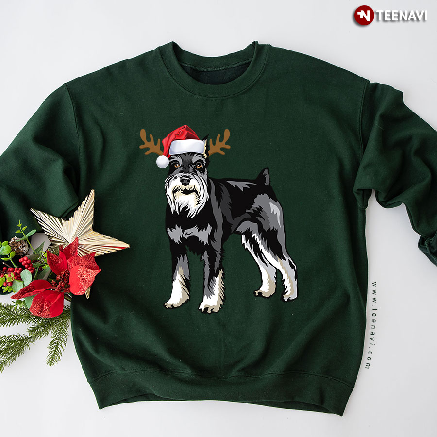 Santa Miniature Schnauzer Dog Reindeer Antlers Sweatshirt