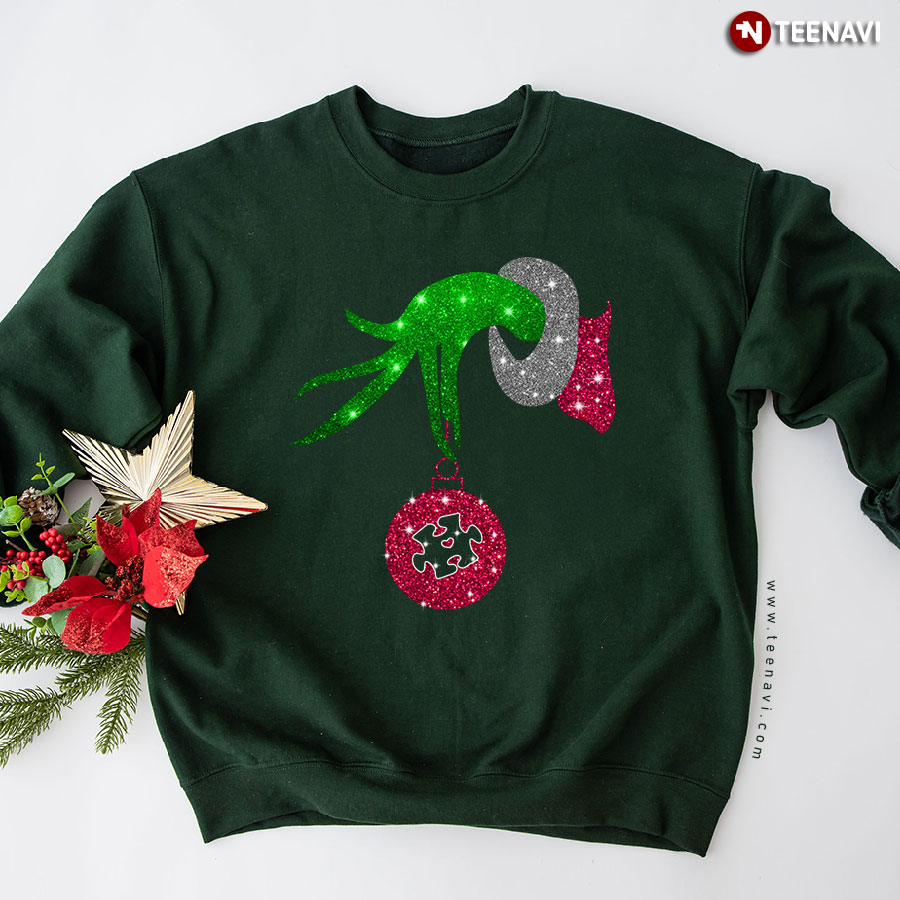 Grinch Hand Autism Awareness Ornament Christmas Sweatshirt