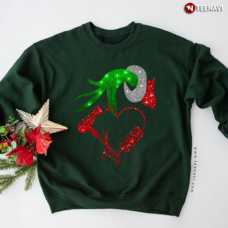 Grinch Hand Hairstylist Heart How The Grinch Stole Christmas Sweatshirt