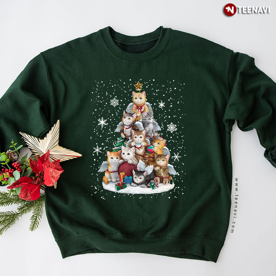 Cats With Angel Wings Christmas Tree Sweatshirt