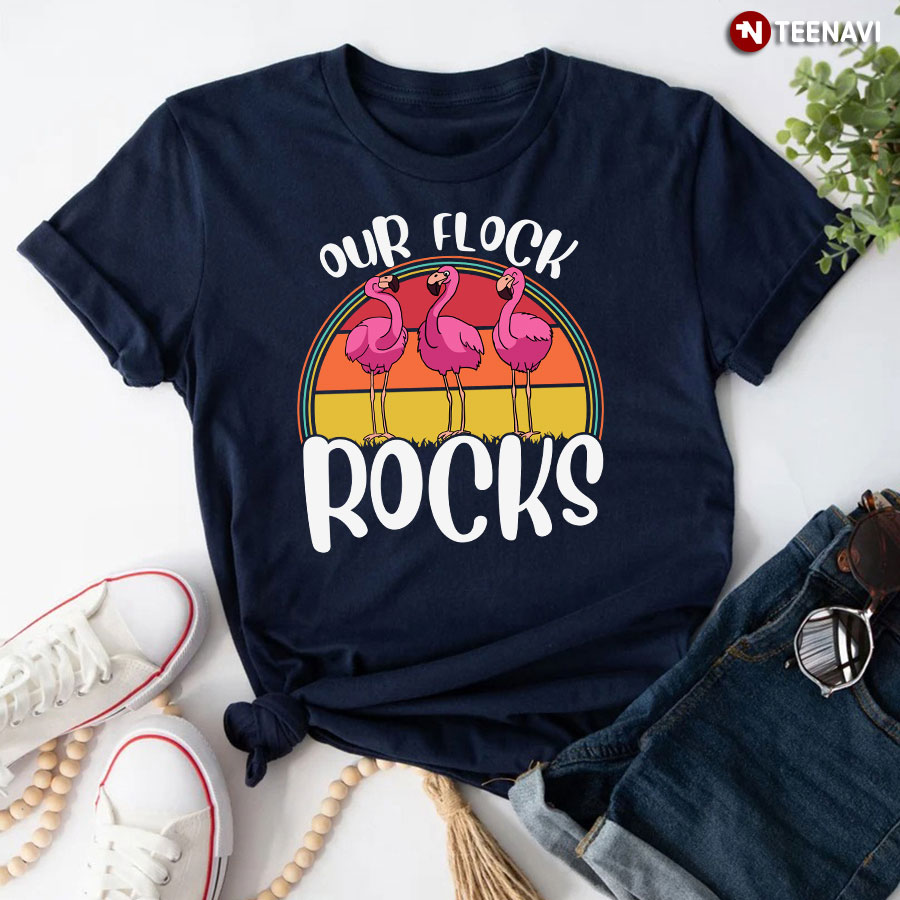 Our Flock Rocks Pink Flamingo T-Shirt - Vintage Tee