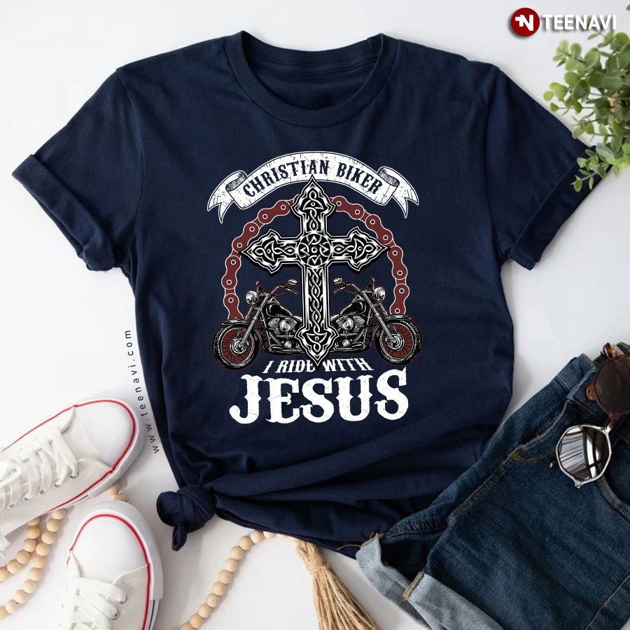 Christian Biker I Ride With Jesus T-Shirt