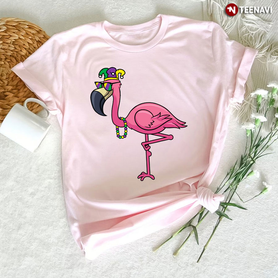 Funny Flamingo With Clown Hat Glasses And Necklace T-Shirt