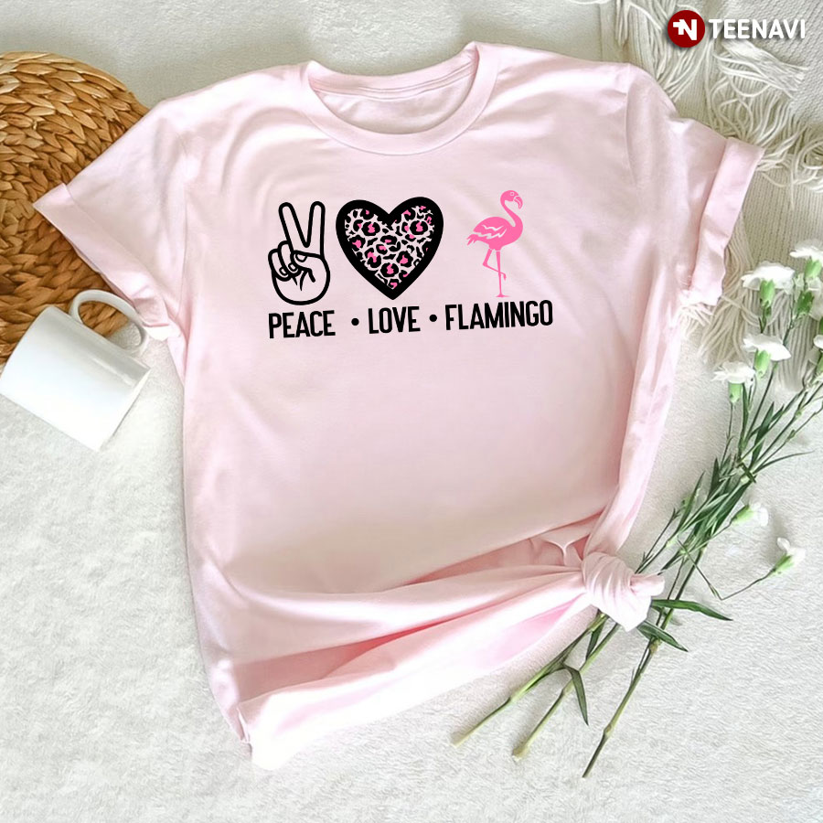 Peace Love Flamingo Leopard Heart T-Shirt