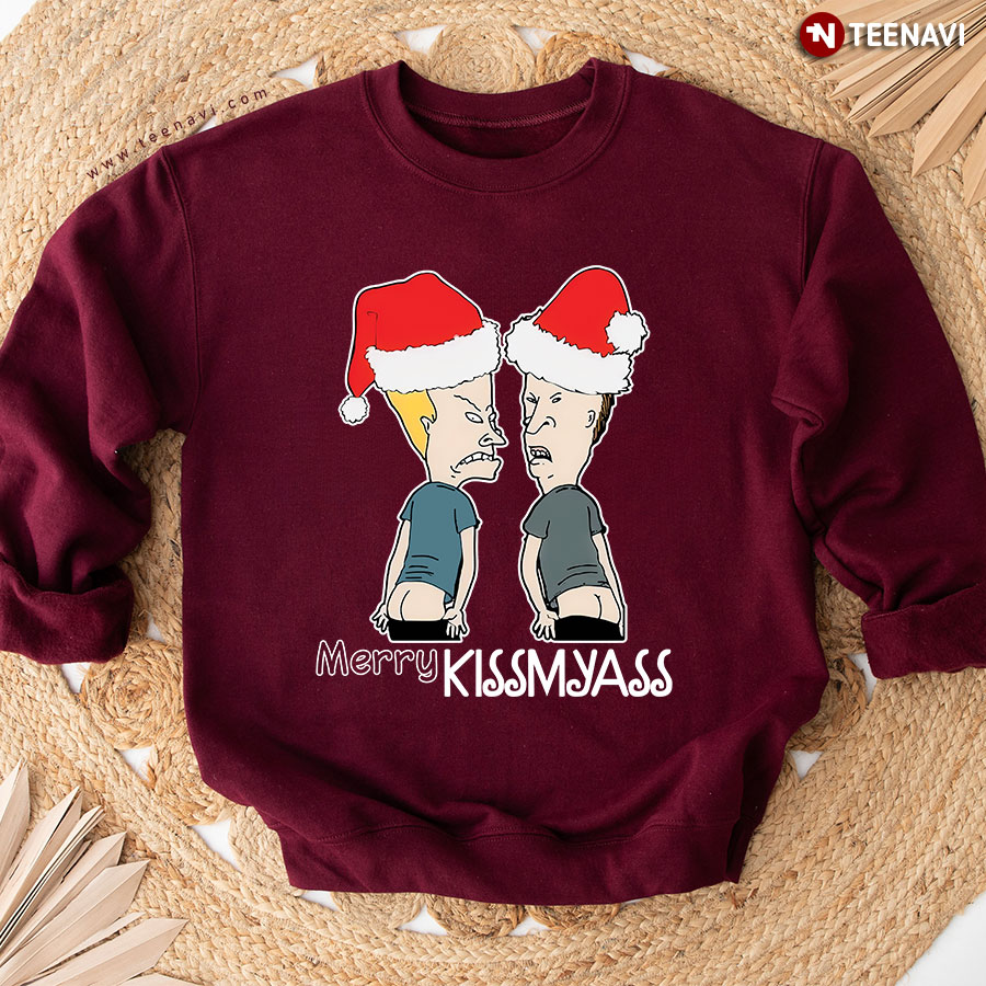 Merry Kissmyass Santa Beavis And ButtHead Christmas Sweatshirt