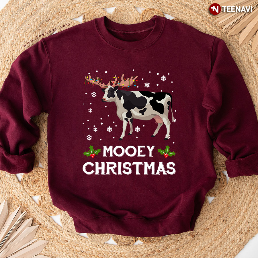 Mooey Christmas Cow Reindeer Antlers Mistletoe Sweatshirt