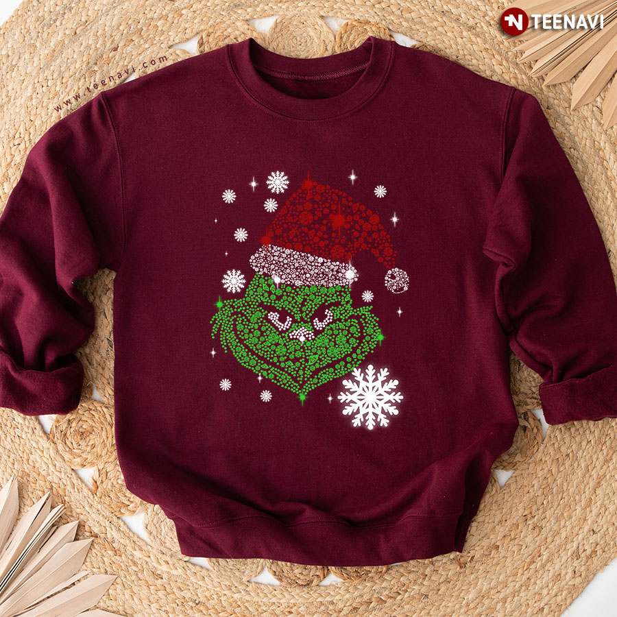 Glitter Grinch With Santa Hat How The Grinch Stole Christmas Snowflake Sweatshirt