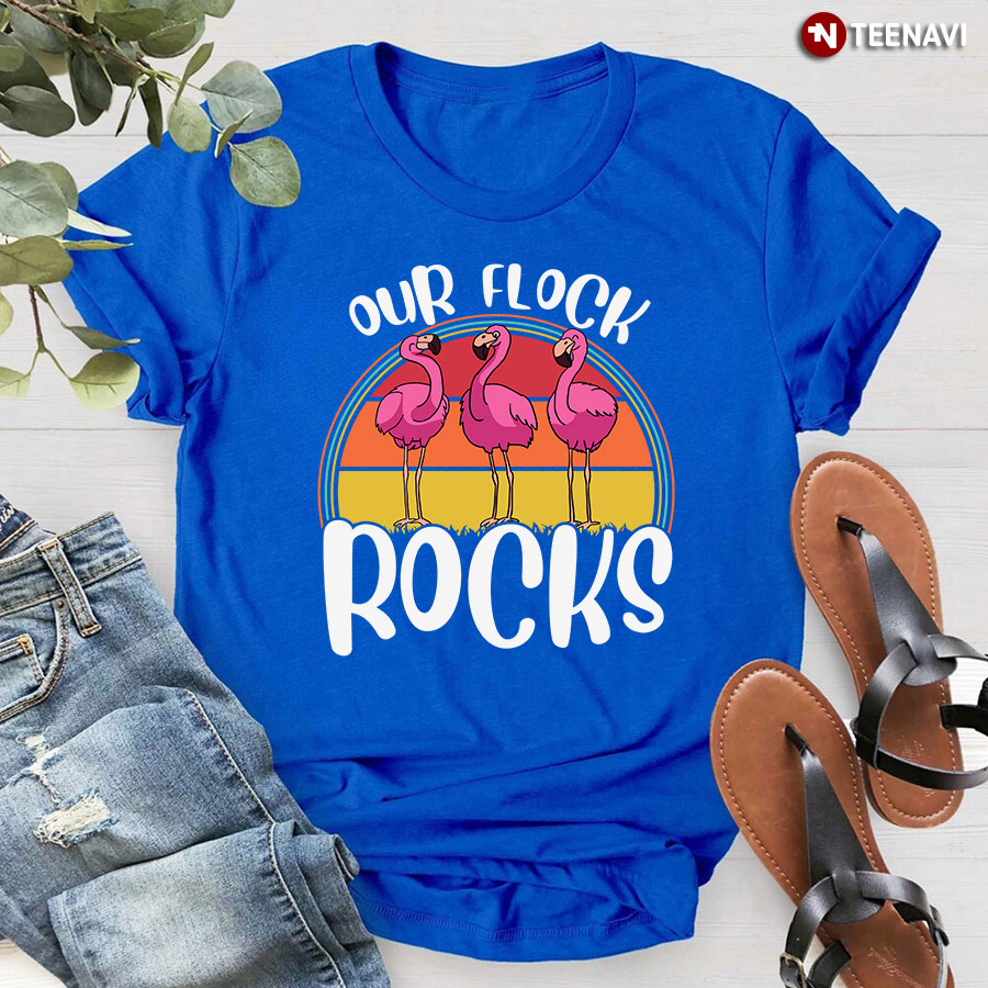 Our Flock Rocks Pink Flamingo T-Shirt - Vintage Tee