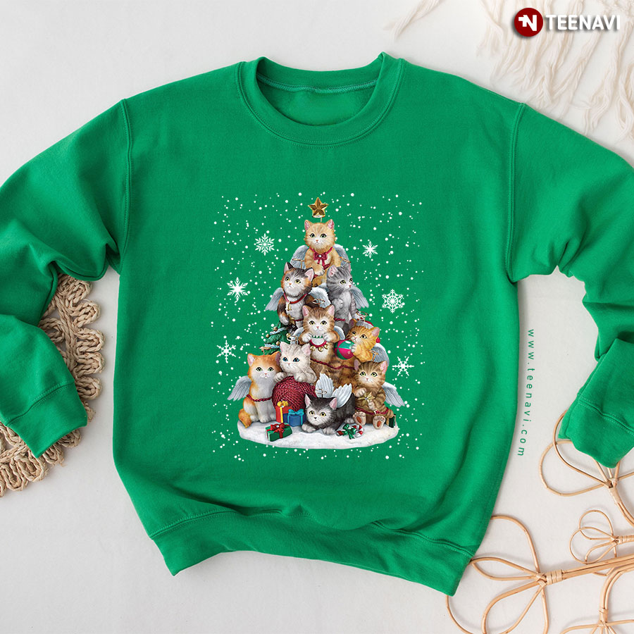 Cats With Angel Wings Christmas Tree Sweatshirt