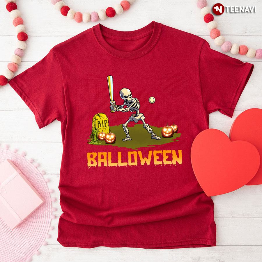 Balloween Skeleton Baseball Pumpkin Grave Halloween T-Shirt