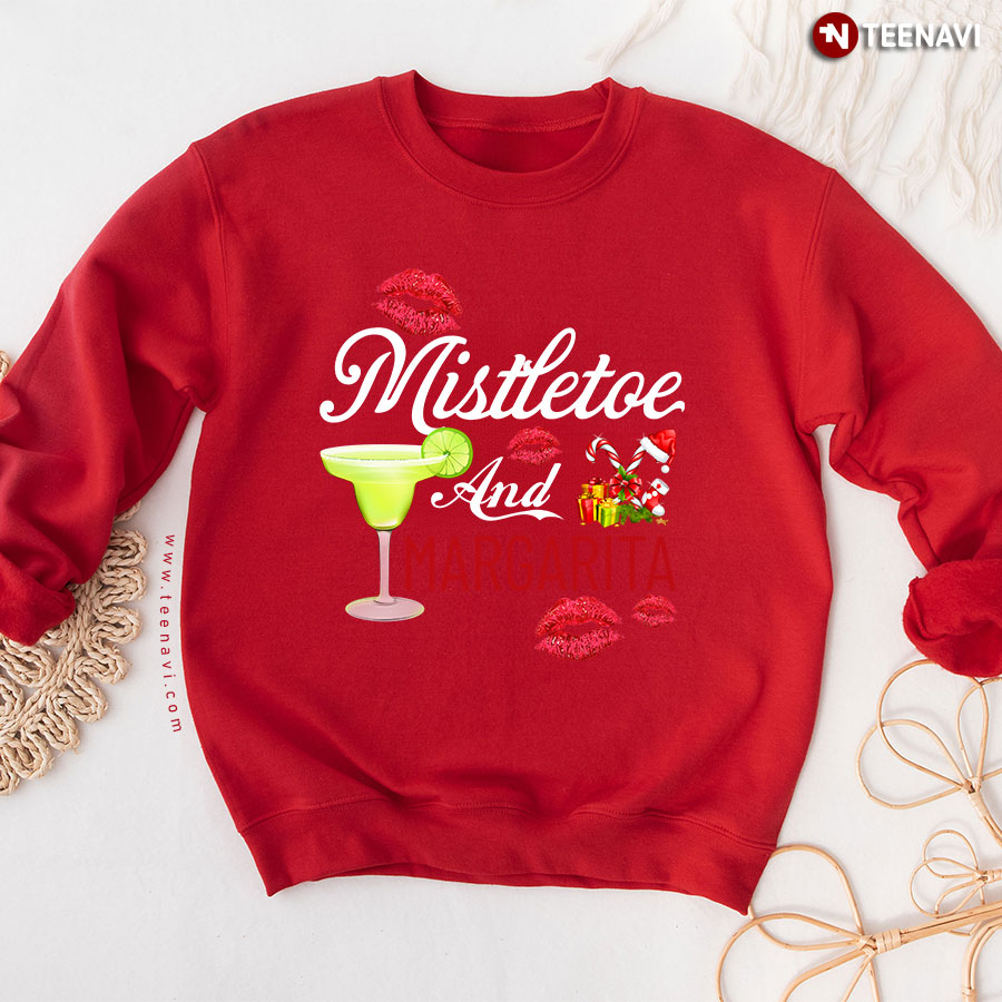 Mistletoe And Margarita Cocktail Red Lips Christmas Sweatshirt