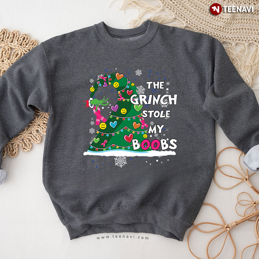 The Grinch Stole My Boobs Pink Ribbon Breast Cancer Sweatshirt