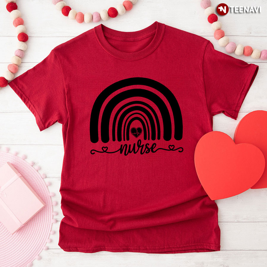 Nurse Rainbow Heart Heartbeat T-Shirt - White Tee