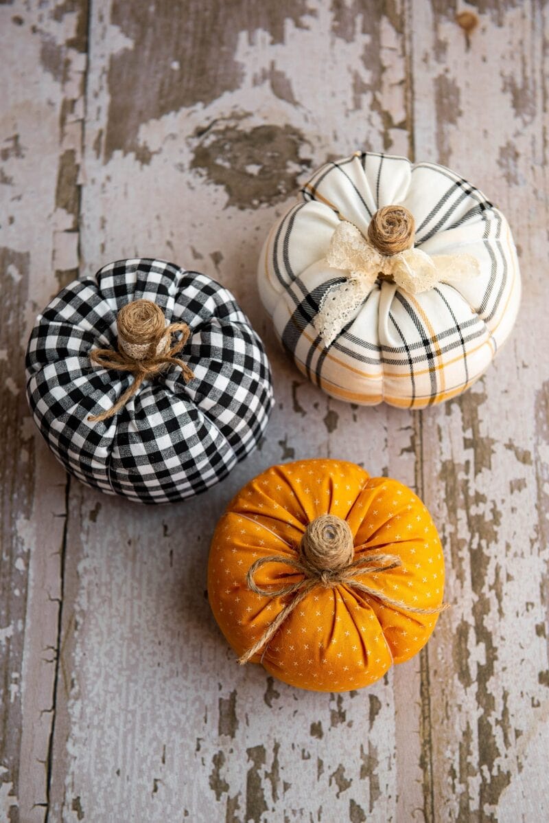 how to make fabric pumpkins with real stems