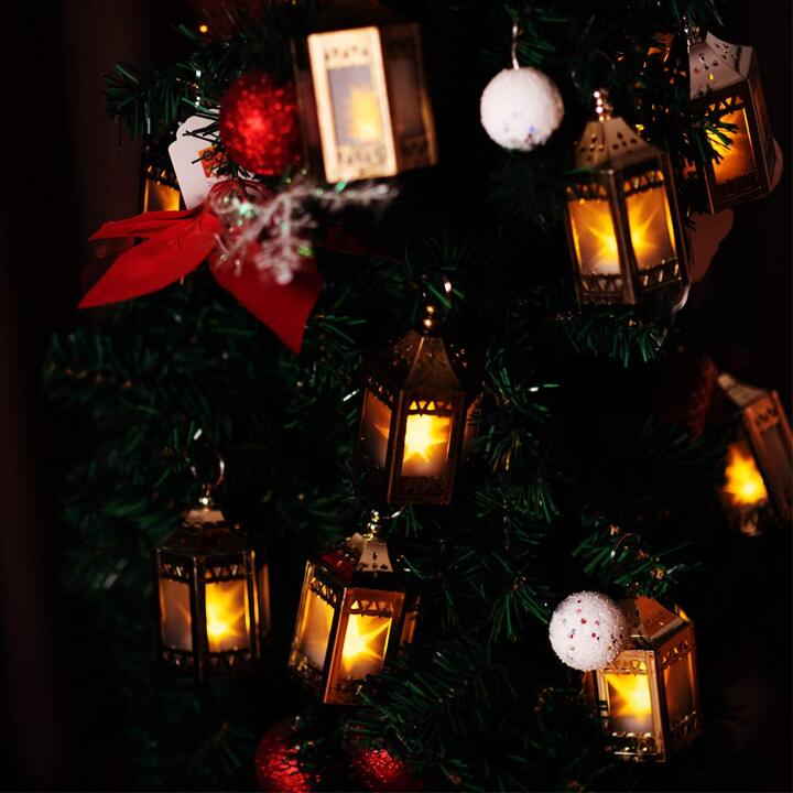 Christmas Decorations Mini Lantern Christmas Lanterns Decorative Christmas  Tree Home Decoration Lamp Simulated Small Lantern Flame Christmas