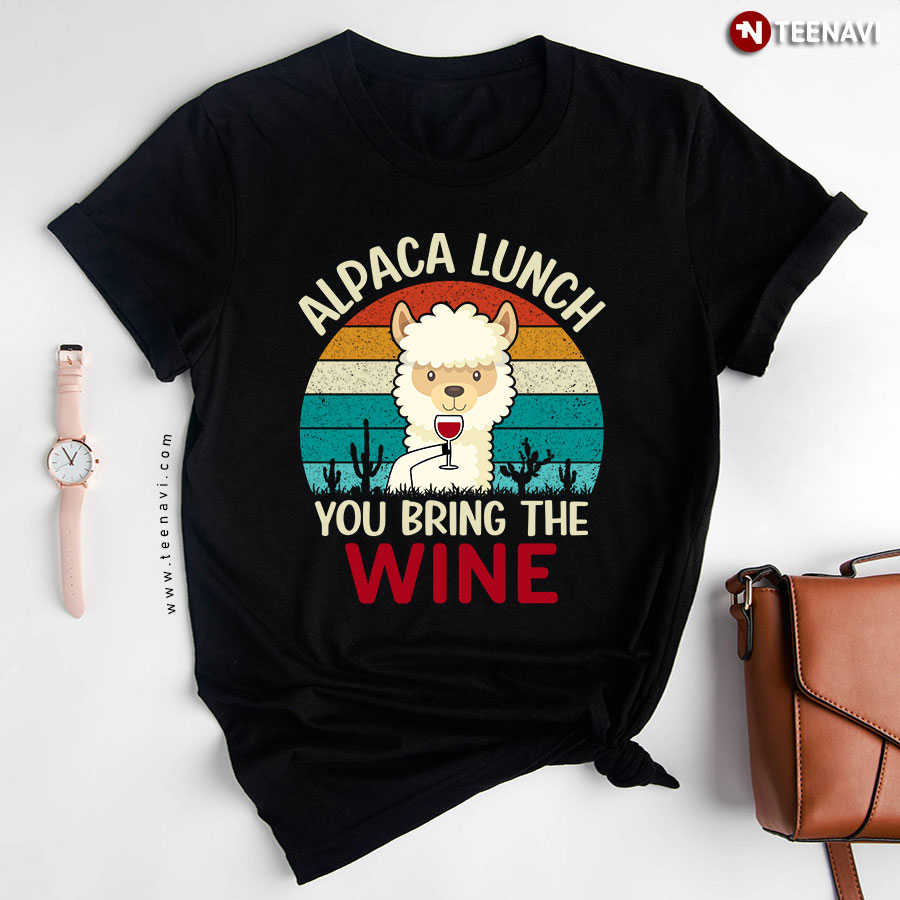 Alpaca Lunch You Bring The Wine Animal Lover Cactus Vintage T-Shirt