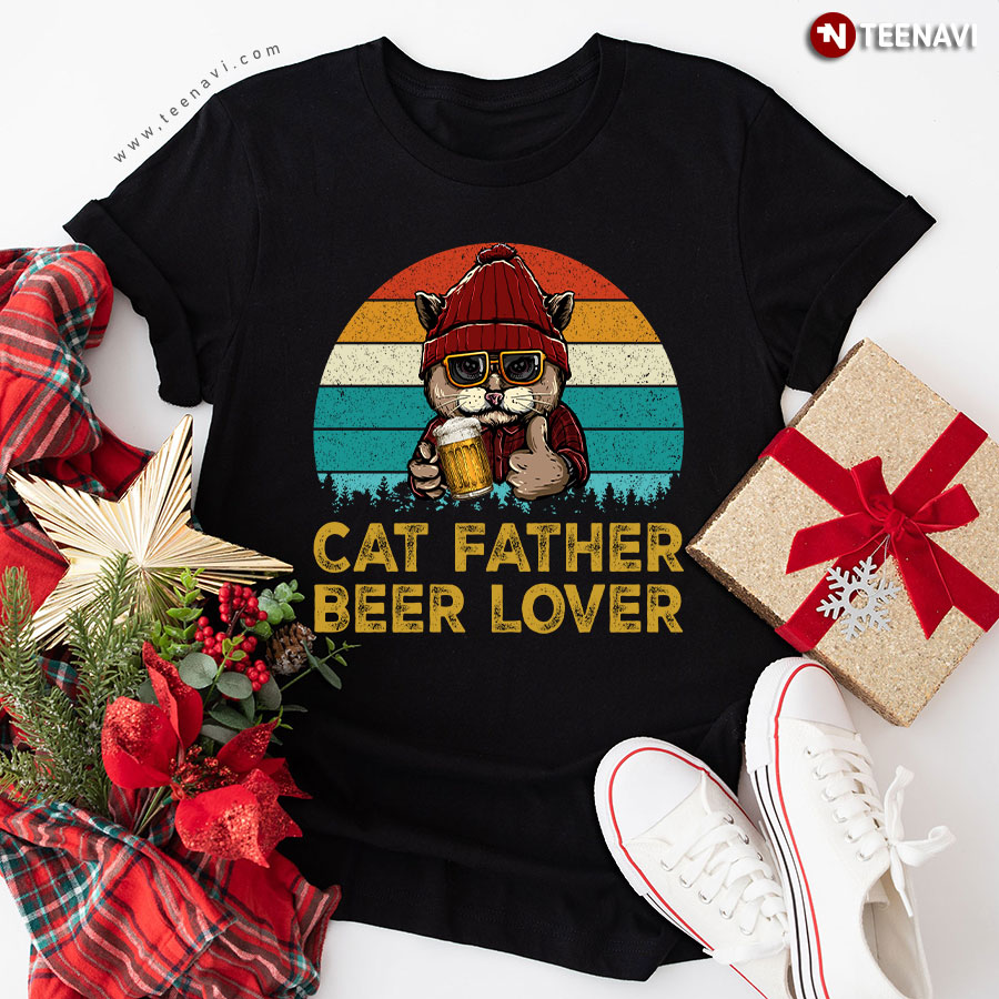 Cat Father Beer Lover Father's Day Vintage T-Shirt
