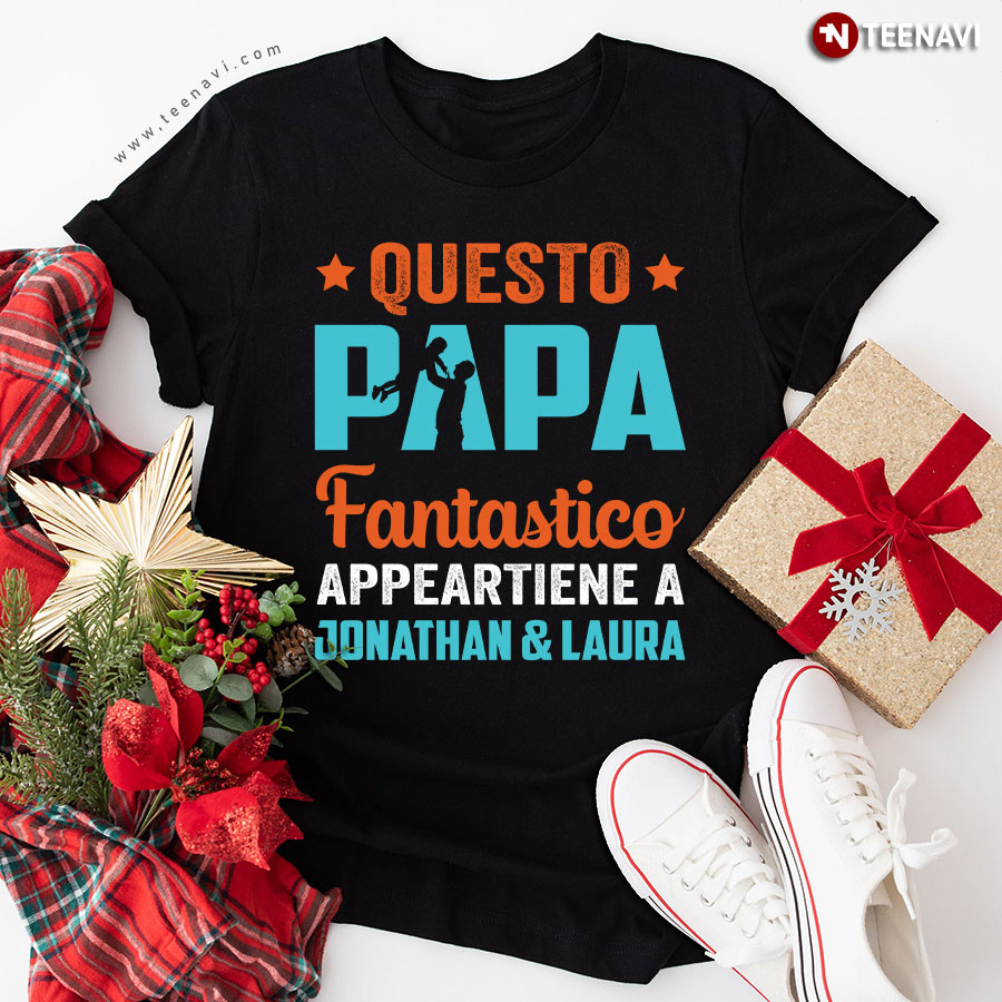 Questo Papa Fantastico Appa Appartiene A Jonathan & Laura Amazing Dad Father's Day T-Shirt