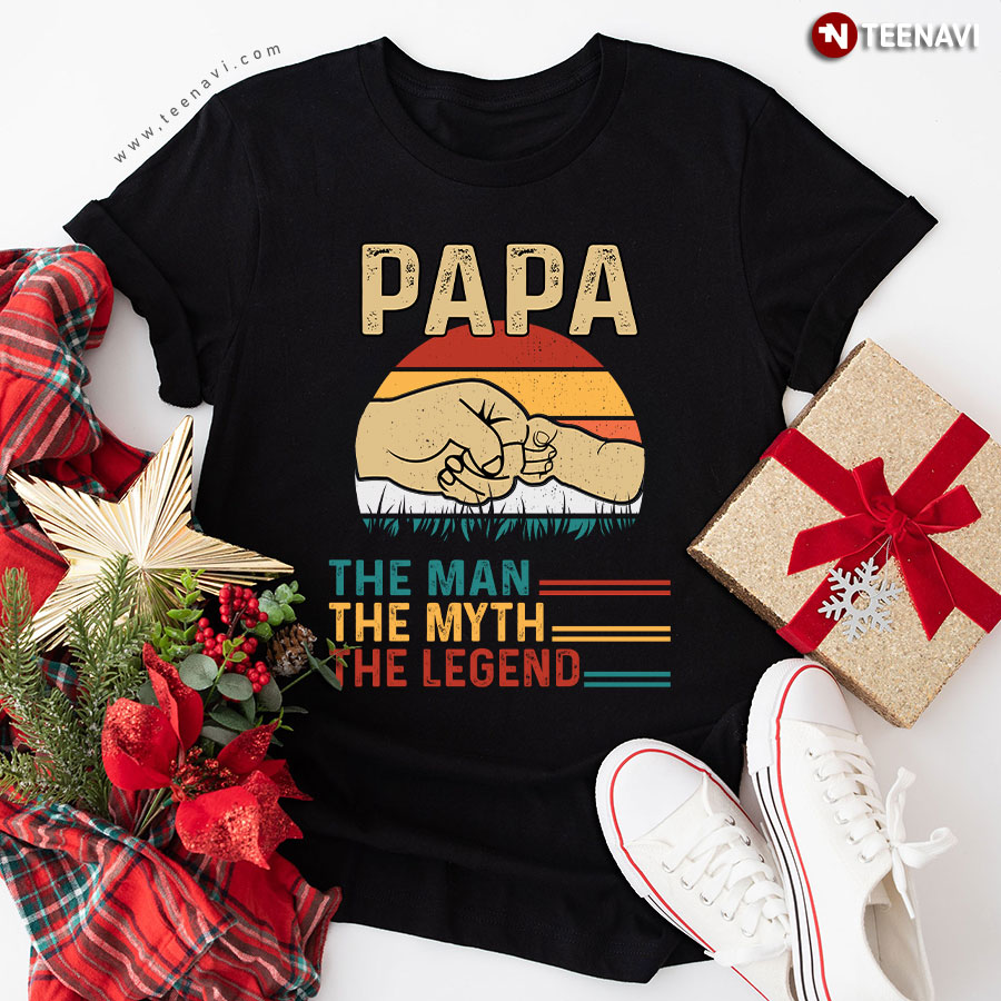 Papa The Man The Myth The Legend Hand Touch Vintage T-Shirt