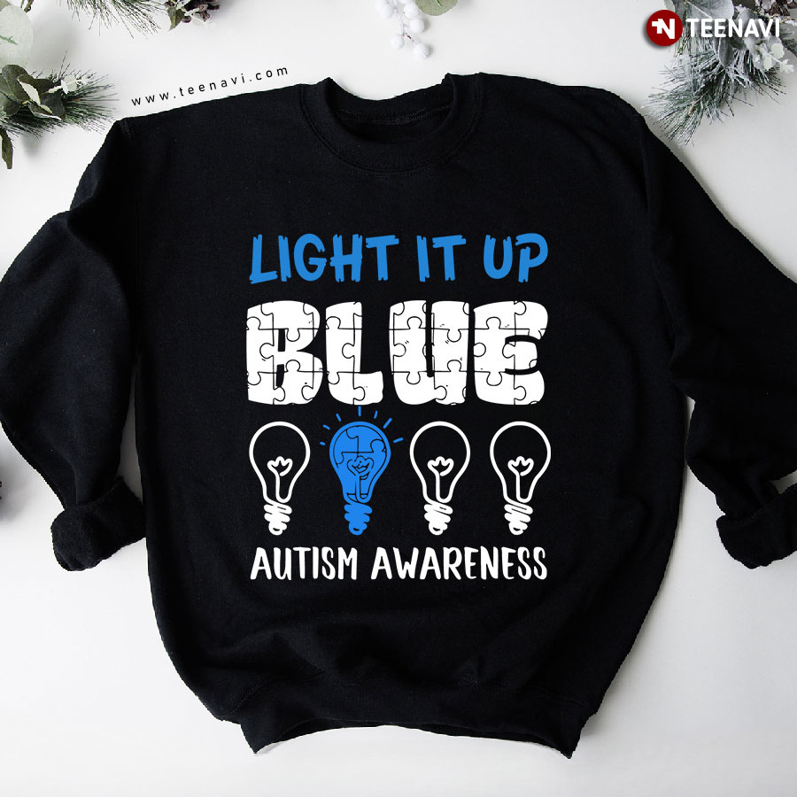 Light It Up Blue Autism Awareness Light Bulb Puzzle Piece Sweatshirt