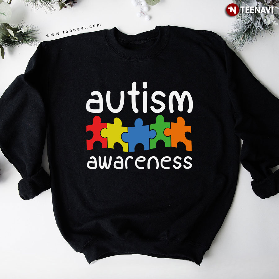 Autism Awareness Five Colorful Puzzle Pieces Sweatshirt