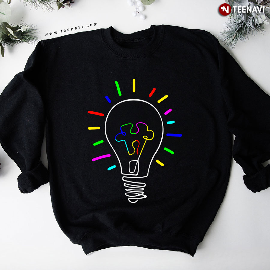 Shining Light Bulb Autism Awareness Puzzle Piece Sweatshirt