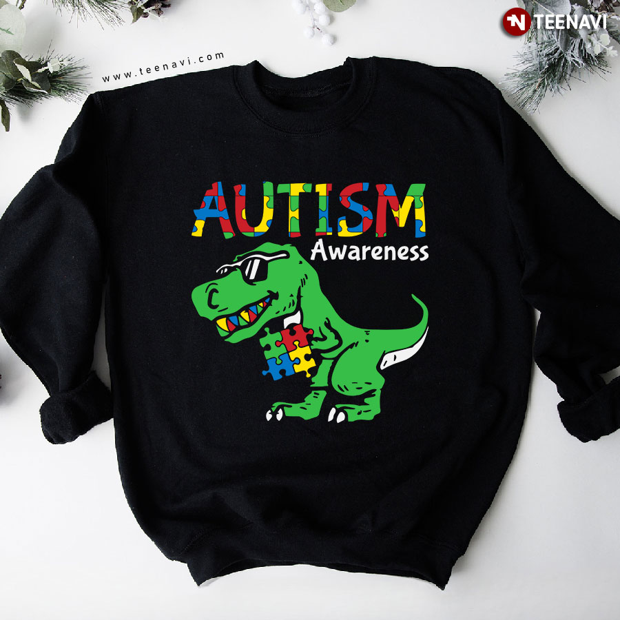 Autism Awareness Dinosaur Puzzle Piece Sweatshirt