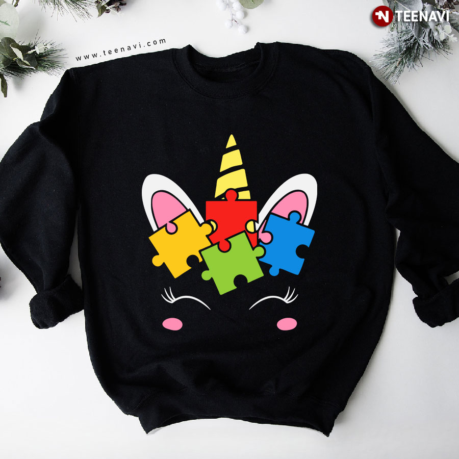 Unicorn Lover Autism Awareness Puzzle Piece Sweatshirt