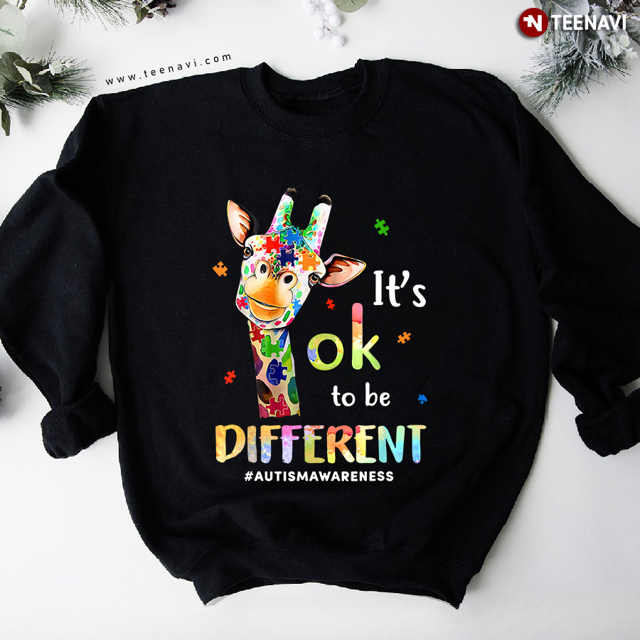 It's Ok To Be Different Giraffe #AutismAwareness Puzzle Piece Sweatshirt