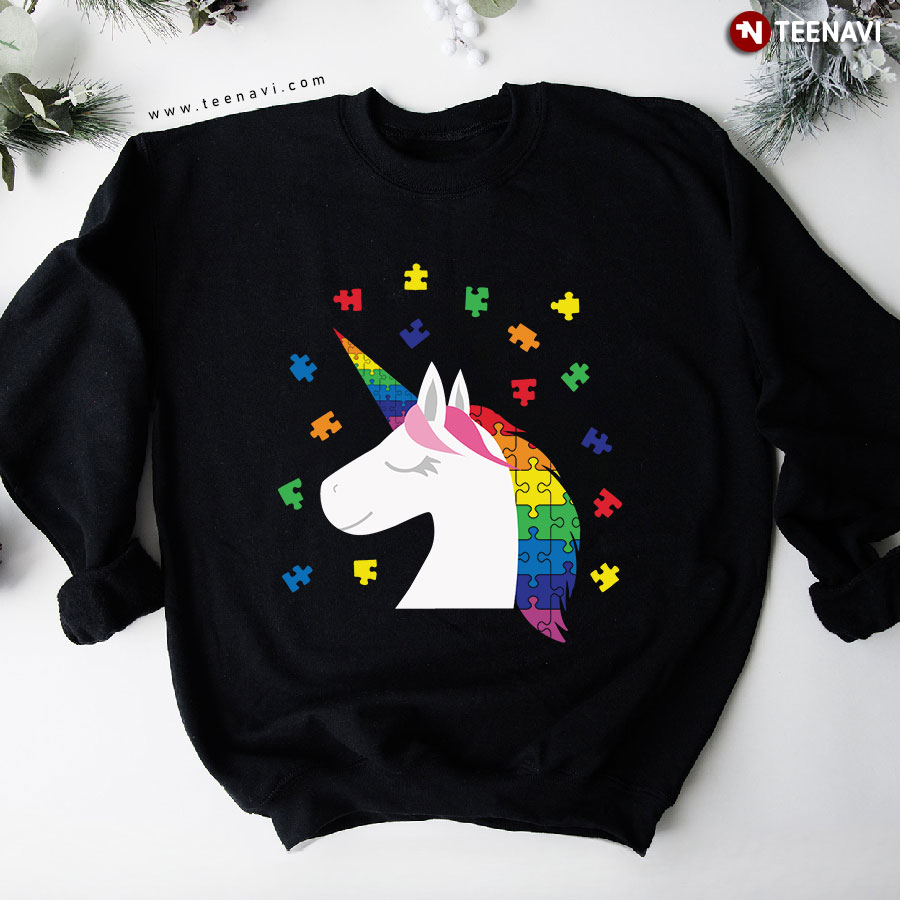 Lovely Unicorn Autism Awareness Puzzle Piece Sweatshirt