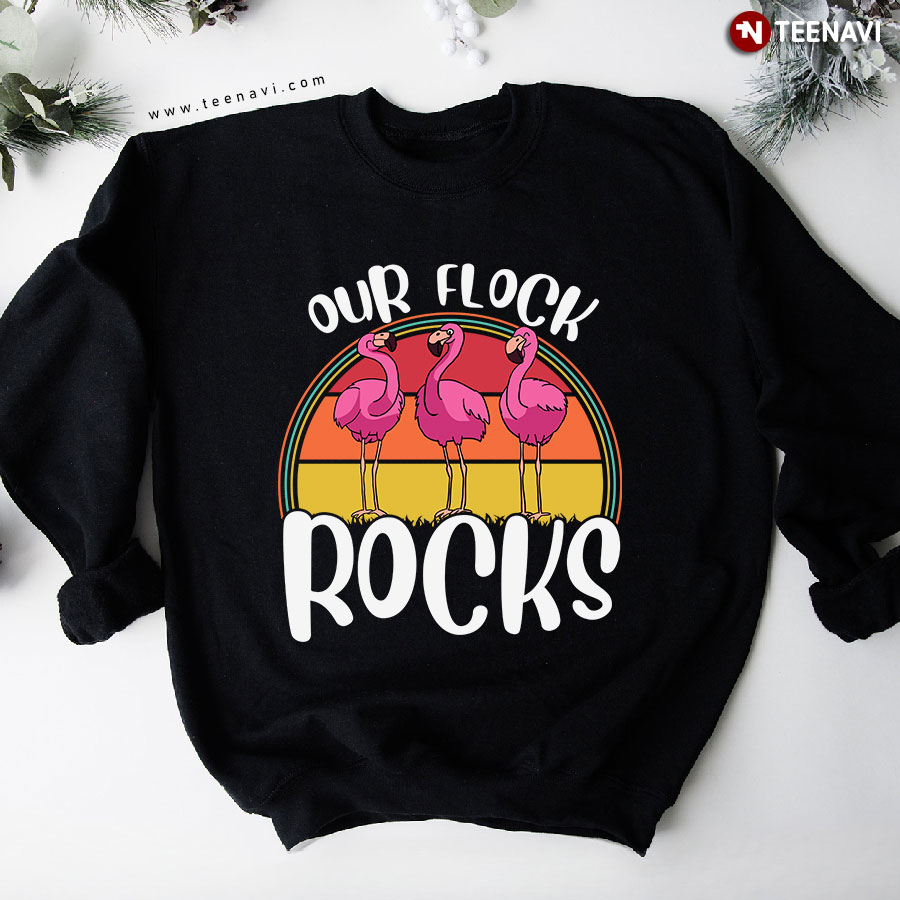 Our Flock Rocks Pink Flamingo Animal Lover Vintage Sweatshirt