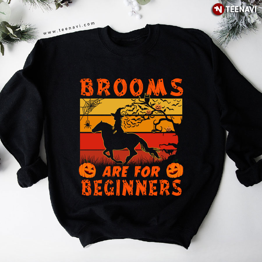 Brooms Are For Beginners Witch Horse Jack-o'-latern Halloween Vintage Sweatshirt