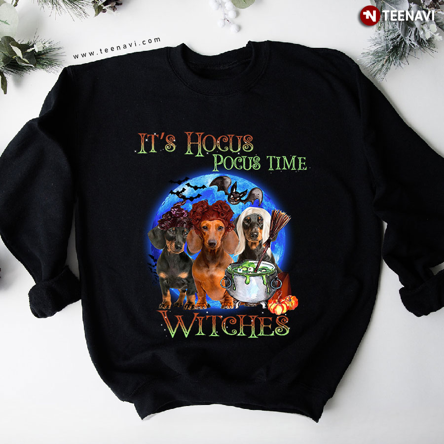 It's Hocus Pocus Time Witches Dachshund Witch Dog Lover Halloween Sweatshirt