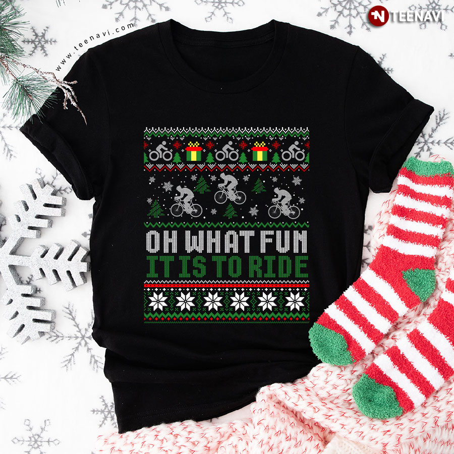 Oh What Fun It Is To Ride Cycling Ugly Christmas T-Shirt