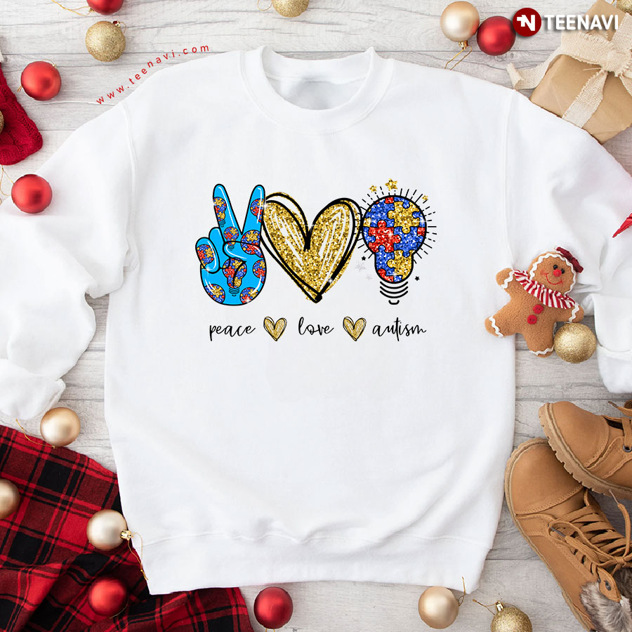 Peace Love Autism Awareness Light Autism Puzzle Piece Sweatshirt