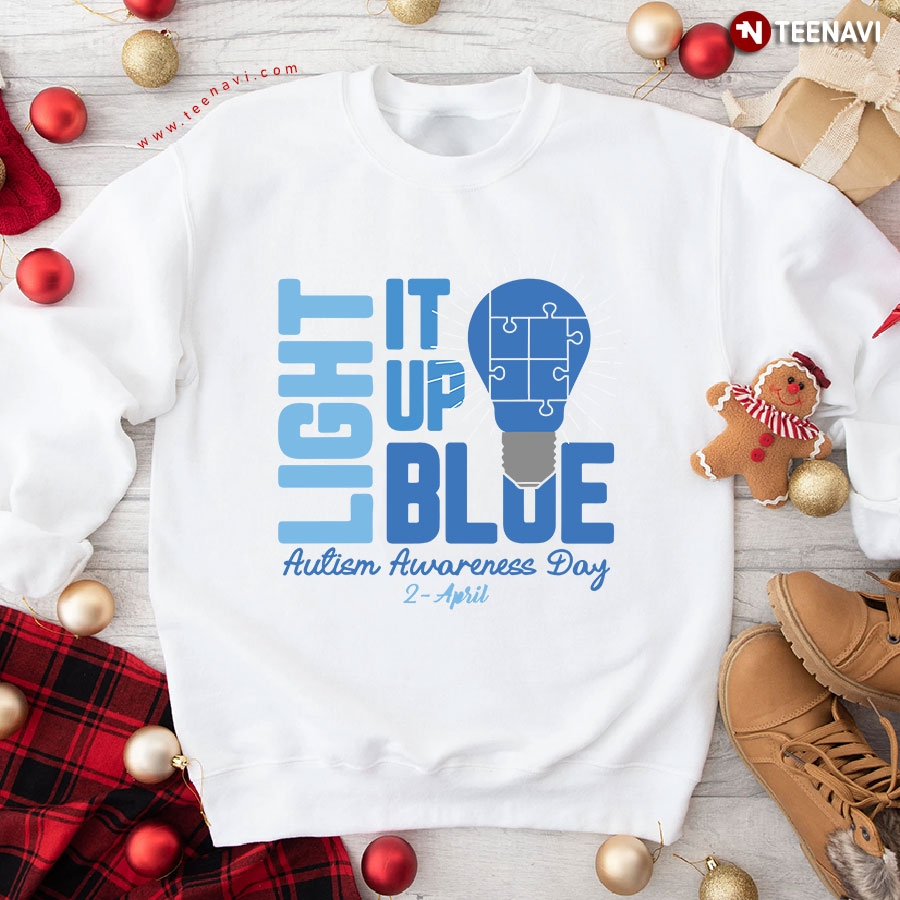Light It Up Blue Autism Awareness Day 2 - April Light Bulb Puzzle Piece Sweatshirt
