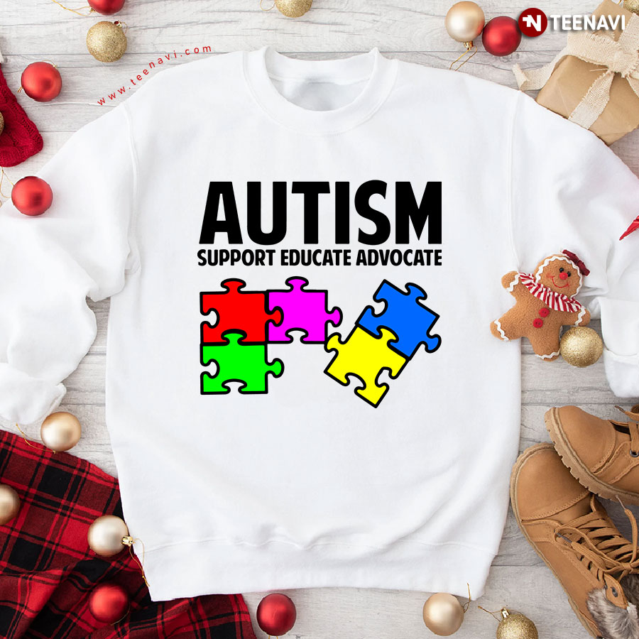 Autism Support Educate Advocate Colorful Puzzle Pieces Sweatshirt