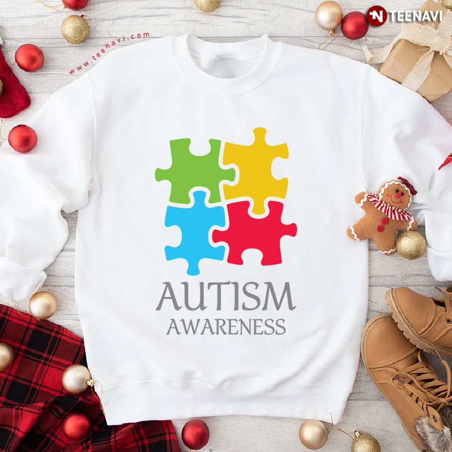 Autism Awareness Four Colorful Puzzle Pieces Sweatshirt