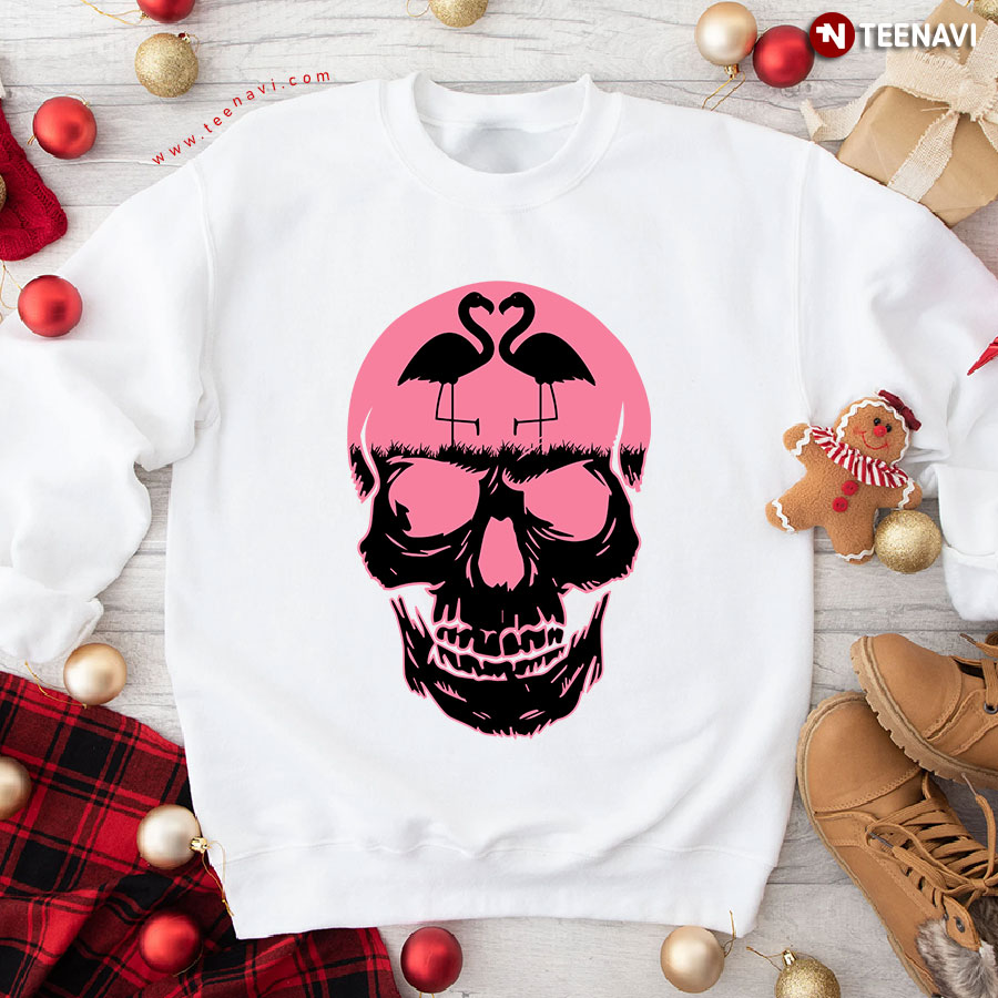 Cool Skull With Lovely Flamingo Sweatshirt
