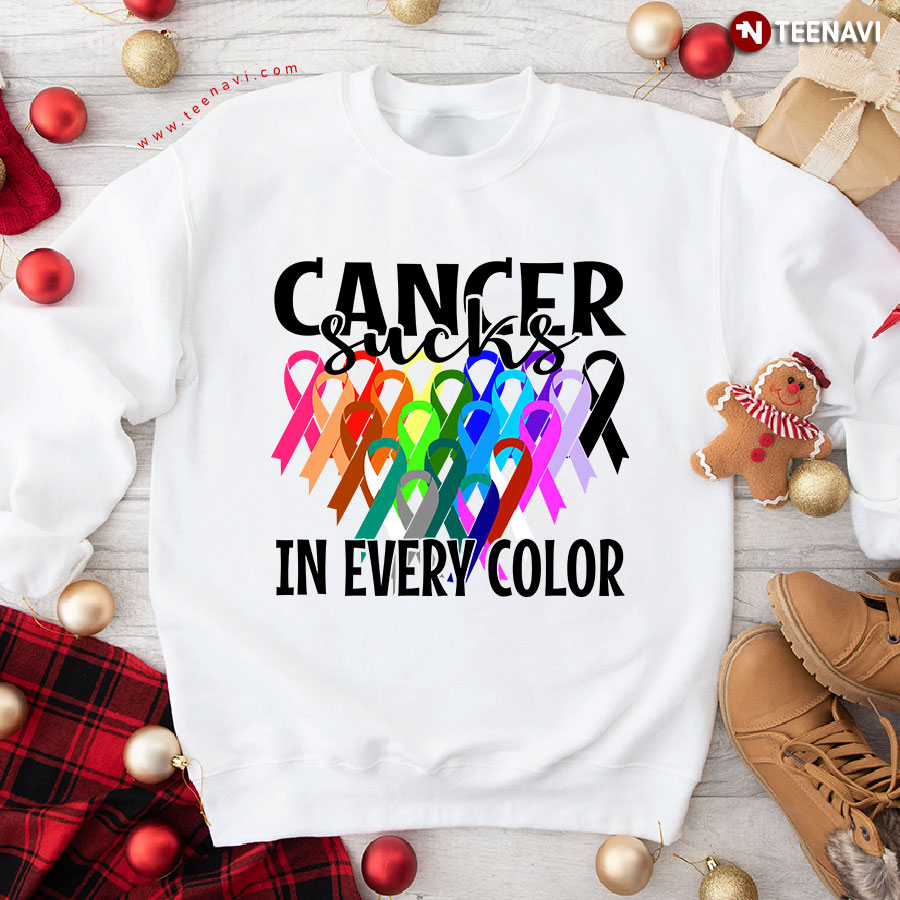 Cancer Sucks In Every Color Fight Cancer Ribbons Cancer Survivor Sweatshirt