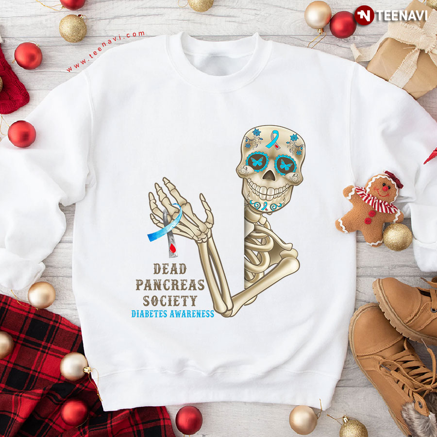 Dead Pancreas Society Diabetes Awareness Ribbon Sugar Skull Day Of The Dead Sweatshirt