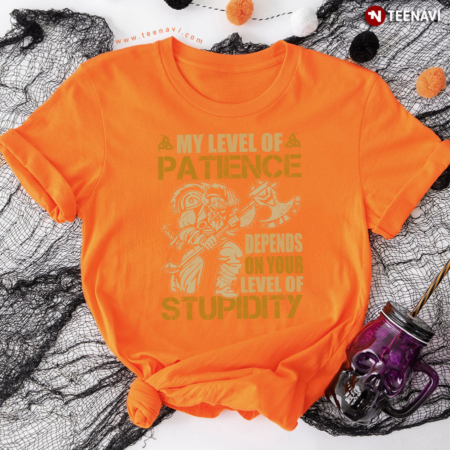 My Level Of Patience Depends On Your Level Of Stupidity Viking T-Shirt