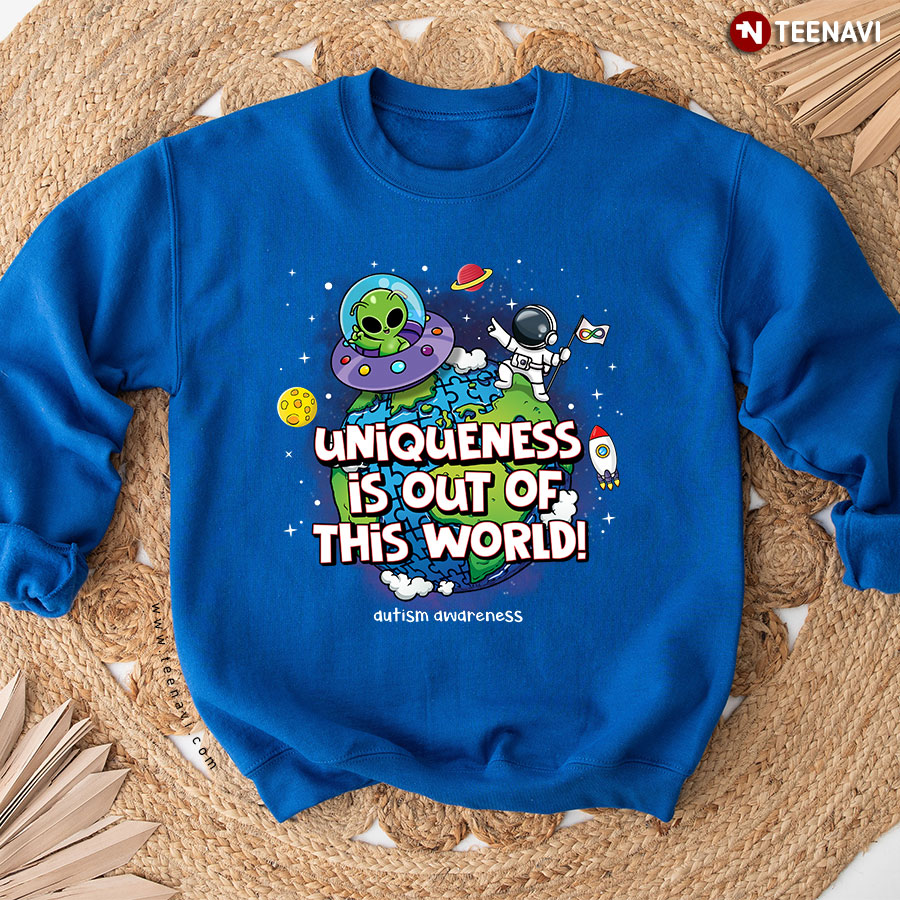 Uniqueness Is Out Of This World Autism Awareness Alien Astronaut Sweatshirt