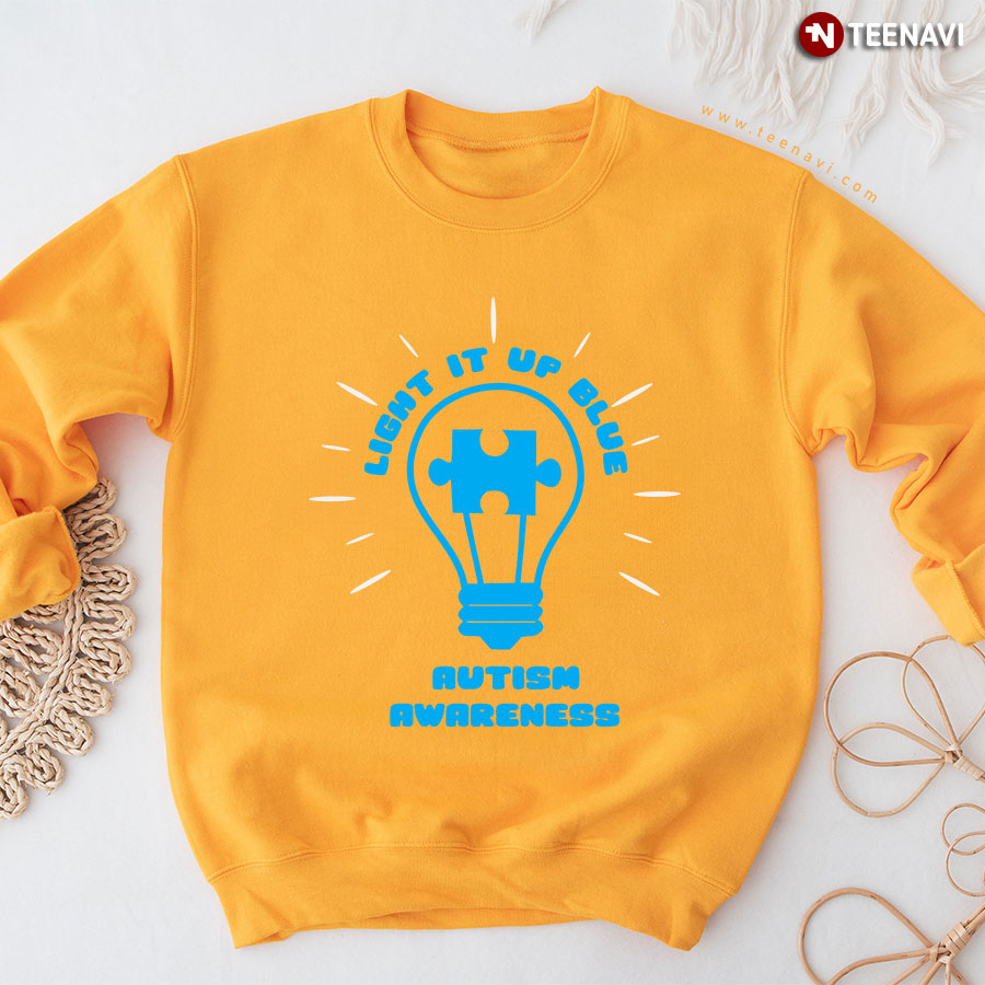 Light It Up Blue Autism Awareness Light Bulb With Puzzle Piece Sweatshirt
