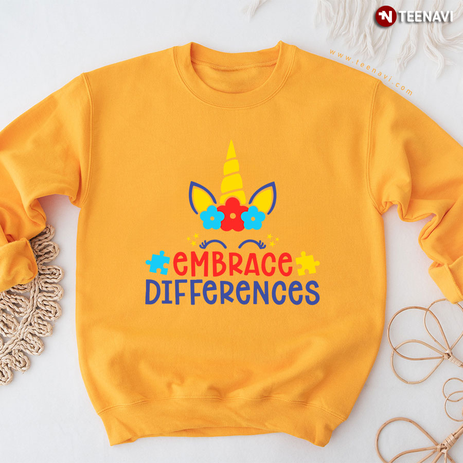 Embrace Differences Unicorn Flower Autism Awareness Puzzle Piece Sweatshirt