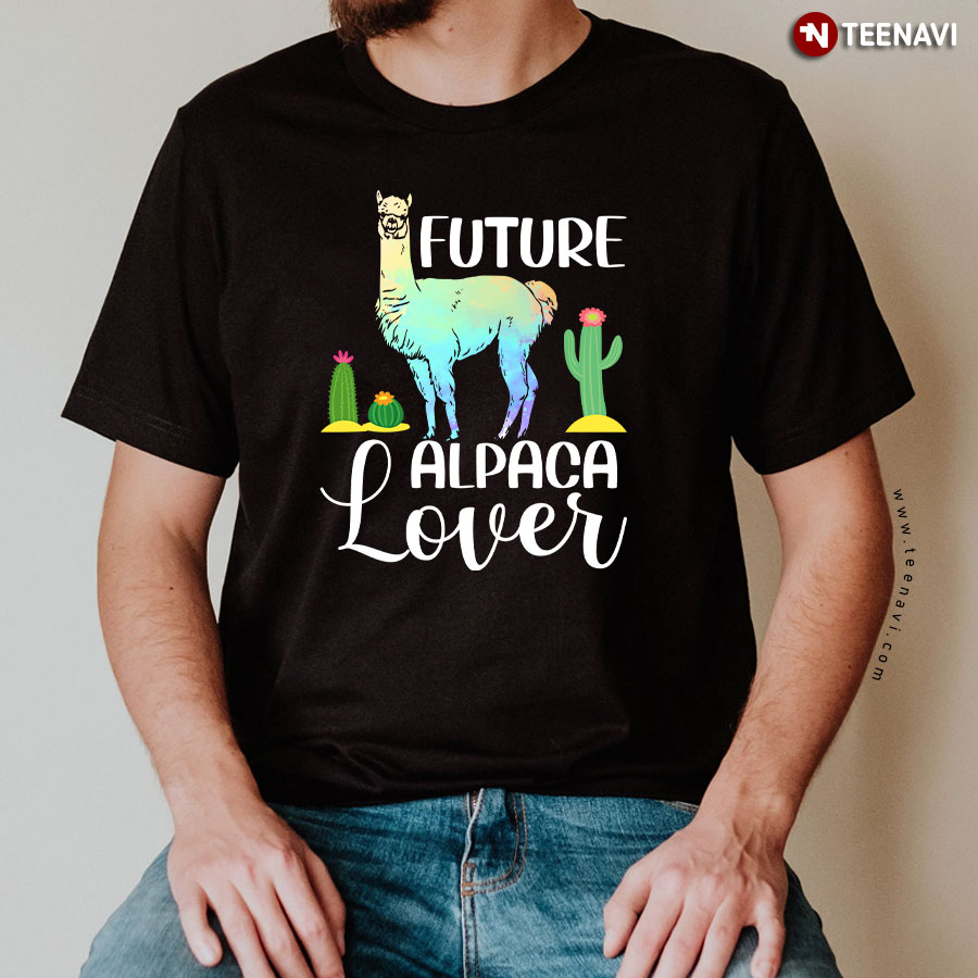 Future Alpaca Lover Adorable Alpaca And Cactus T-Shirt