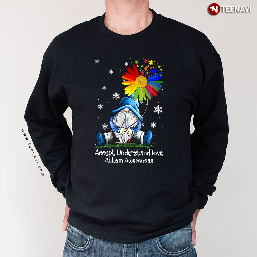 Accept Understand Love Autism Awareness Puzzle Piece Dwarf Flower Snowflake Sweatshirt