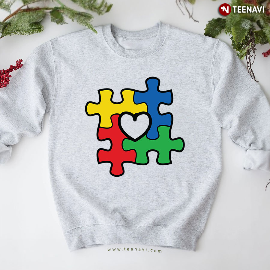 Colorful Puzzle Piece Heart Autism Awareness Sweatshirt